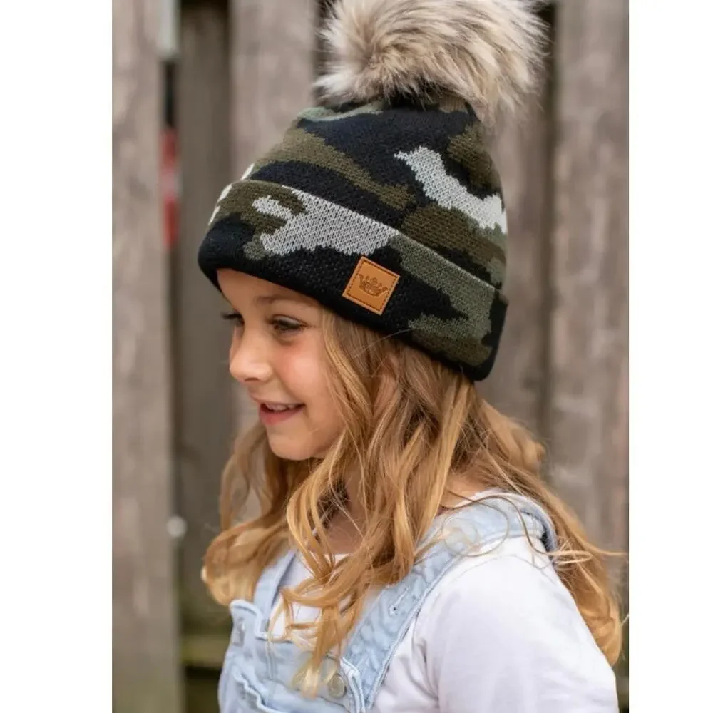 Panache Camo Stocking Hat with Pom Pom Top